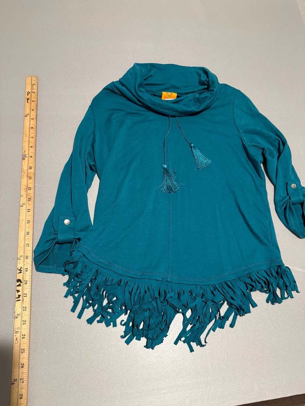 Reba Women's Maroon Cowl Neck Fringe 3/4 Sleeve Western Cowgirl Sweater Size M